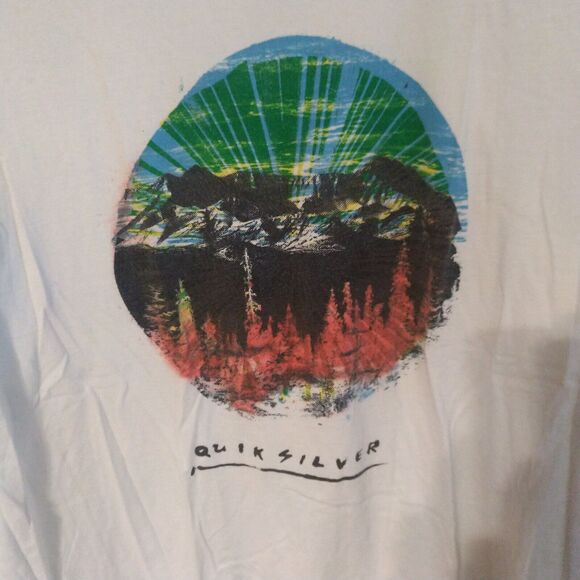 Quicksilver Men's Size L Logo Sunset Graphic T-Shirt White Short Sleeve - Picture 1 of 6